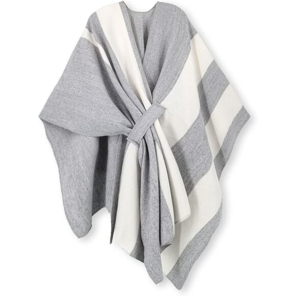 Women Shawl Wrap Poncho Ruana Cape Open Front Cardigan Fall Winter Whisper Grey - Picture 1 of 6
